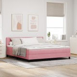 vidaXL Pat box spring cu saltea, roz, super king, catifea