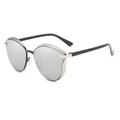 Ochelari de Soare Cat Eye Mirror Silver, Polarizați, Include Toc, Săculeț și Lavetă de Curățare, Protecție UV400