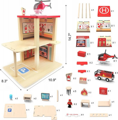 Statie de pompieri din lemn cu accesorii - Joc de rol- IQ Toys foto