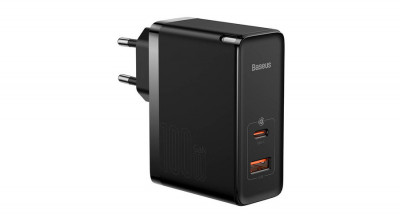 &amp;Icirc;ncărcător de perete Baseus GaN USB-C + USB, 100W + cablu de 1m (negru) foto
