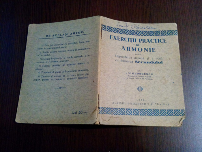 EXERCITII PRACTICE DE ARMONIE - I. M. Georgescu - Scrisul Romaneasc, 1930, 48 p.