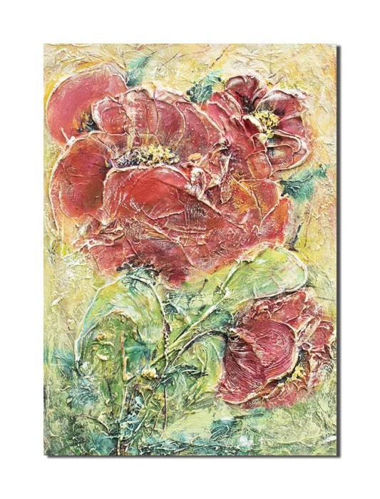 Tablou ultra 3D cu maci pictat manual, 70x50cm acril pe panza in cutit, Kenny Varniote