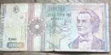 BNKRO05 Bancnota veche 1000 lei 1993 Mihai Eminescu hirtie Romania una mie lei prima emisiune circulata bani colectie