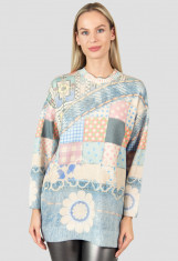 Bluza cu maneca lunga tricotata cu nuante colorate si diferite imprimeuri foto