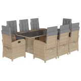 Cumpara ieftin Set de masa pentru gradina, 9 piese, cu perne, bej, poliratan
