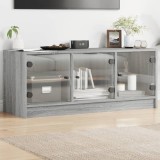 vidaXL Comodă TV cu uși din sticlă, gri sonoma, 102x37x42 cm