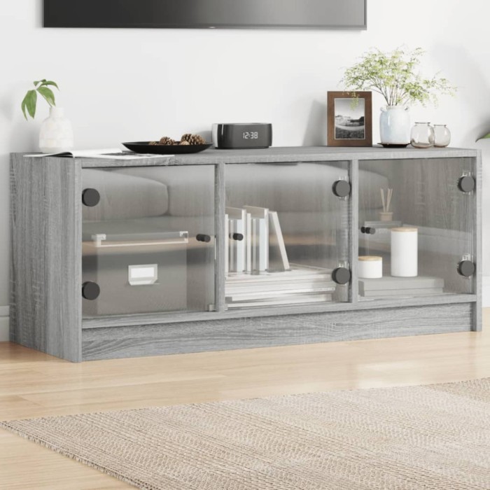 vidaXL Comodă TV cu uși din sticlă, gri sonoma, 102x37x42 cm 836411