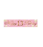 Cumpara ieftin Banner aniversar 13 ani, roz/auriu, 180x40cm, textil