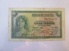 Spania 5 Pesetas 1935 foto