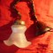 Lustra 1 bec ,interbelica ,abajur sticla ,fasung ceramic ,lant bronz decorativ