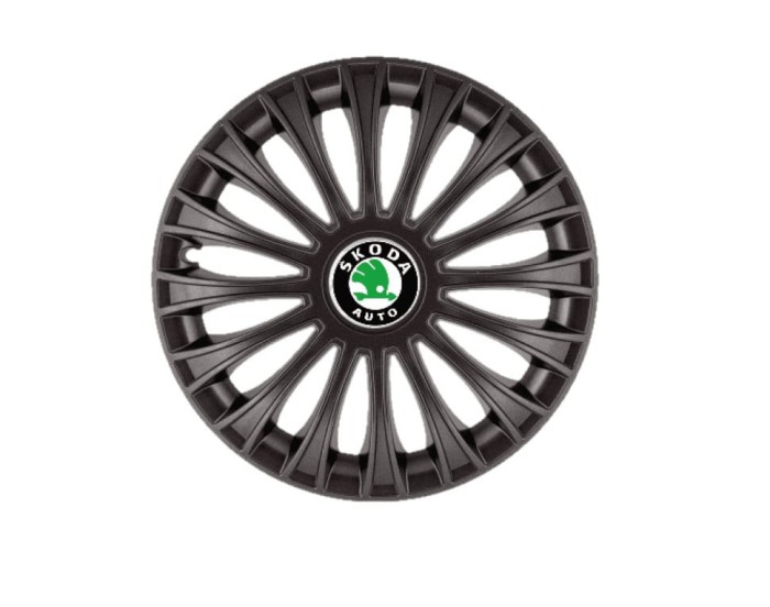 Set 4 capace roti pentru Skoda, model Dino Black, R15