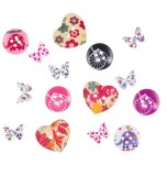 Set inimi, nasturi si fluturi pentru activitati crafts, 15 piese