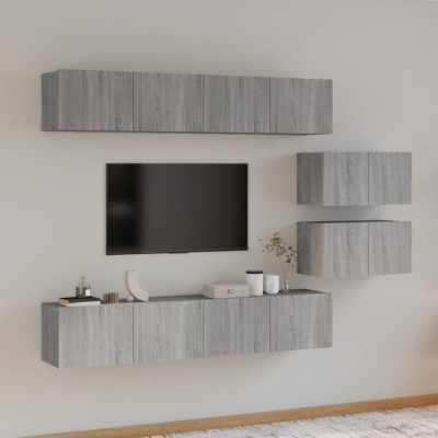 Gossi set dulapuri tv, 6 piese, gri sonoma, lemn prelucrat foto