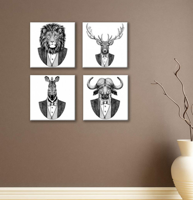 Set de 4 tablouri : Animale Hipster