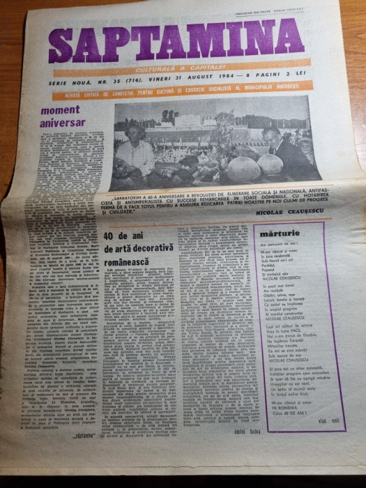 saptamana 31 august 1984-centenar panait istrati,foto ioana pavelescu