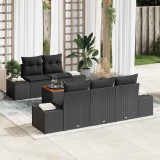 Set de canapele de grădină cu 6 piese și perne negre din rattan poly