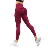 Colanti Sport Dama Talie Inalta cu Buzunare, Push-Up, Fitness Yoga Casual, Rosii, Marimea M