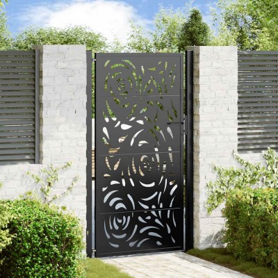 vidaXL Poarta de gradina neagra 105x180 cm design flacara din otel foto