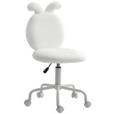 HOMCOM Scaun tapițat cu urechi de iepure, Scaun de birou cu role, rotativ, blană artificială, Alb | Aosom Romania
