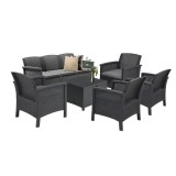 Set mobilier gradina Leziter Venus II Large 7 locuri, ratan artificial, antracit, rezistent UV