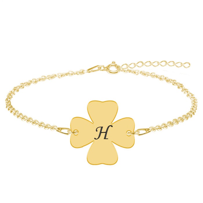 Clover - Bratara din argint 925 placat cu aur galben 24K personalizata intiala - trifoi