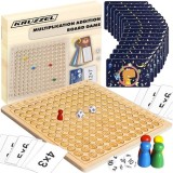 Joc Tabla Inmultirii din Lemn , Cu Zaruri, Pioni si Carduri, 27x27 cm, +8 Ani