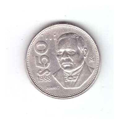 Moneda Mexic 50 pesos 1988, stare buna, curata foto