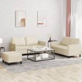 Set de canapele cu perne, 3 piese, crem, piele ecologică
