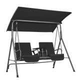 Leagan otel 2 persoane, Masuta rotativa, Negru, cutie depozitare, 1740&times;1095&times;1550 mm, max 200 kg, VivaTechnix