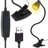 Lampa de birou LED cu clema si suport, 3 culori, USB, negru Izoxis