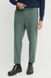 HUGO pantaloni de lana culoarea verde, mulata, 50530110