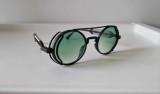Ochelari Soare Steampunk Rotunzi Negri Unisex UV400 + Husa Laveta - Rame Metal Lentile Verzi 50mm
