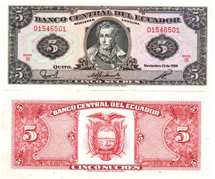 Ecuador 5 Sucres 1988 P-113d UNC
