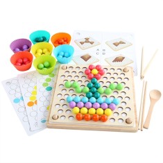 Joc de societate din lemn 3 &icirc;n 1, puzzle cu bile, șah zburător