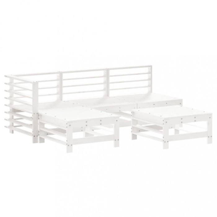 Set mobilier relaxare de gradina 5 piese alb lemn masiv de pin