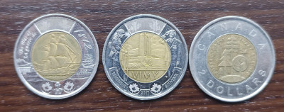 Lot 3 monede comemorative Canada - 2 Dollars 2011/2012/2017 foto