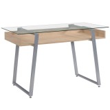 HOMCOM Birou Masa picioare in forma de X suprafata de sticla design modern pentru domiciliu birou stejar 120 x 60 x 74.5cm | Aosom Romania