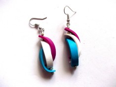 cercei fimo alb , turcoaz si mov 43890