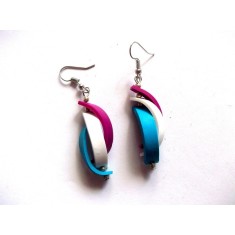 cercei fimo alb , turcoaz si mov 43890