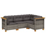 Set canapea de gradina cu perne, 4 piese, gri, poliratan