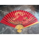 Evantai mare perete Feng Shui cu dragon, paun şi ideograme norocoase 90 cm x