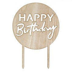 Decoratiune Tort, Happy Birthday, Lemn, 17x12cm, Maro