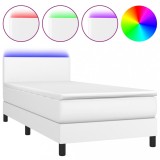 Cumpara ieftin Pat cu arcuri, saltea si LED, alb, 90x190 cm, piele ecologica