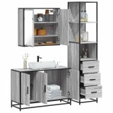 Set mobilier de baie, 3 piese, gri sonoma, lemn prelucrat