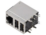 Soclu RJ45 USB A Ecranat 2x USB-A THT