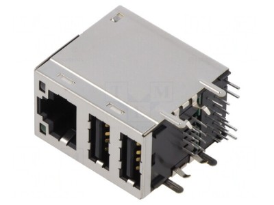 Soclu RJ45 USB A Ecranat 2x USB-A THT foto