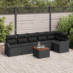vidaXL Set de Canapea pentru Grădină , 7 Piese cu Perne Rattan Poly Negru și Acacia foto