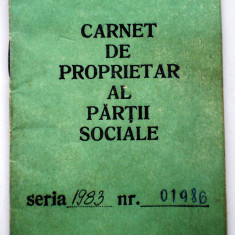 O.103 CARNET DE PROPRIETAR AL PARTII SOCIALE UZINA INTREPRINDEREA NR. 2 BRASOV