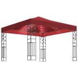 Cumpara ieftin Pavilion cu sir de lumini LED, rosu vin, 3x3 m