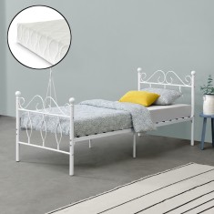 Pat metalic Apolda W90 cu saltea alb mat [en.casa] HausGarden Leisure